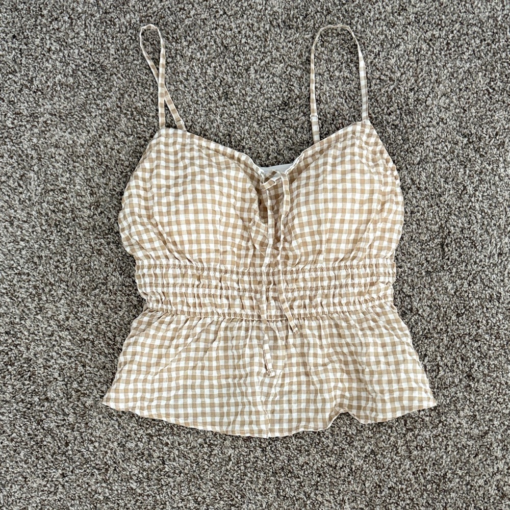 Klassy Network Stylish Tan Gingham Women's Top